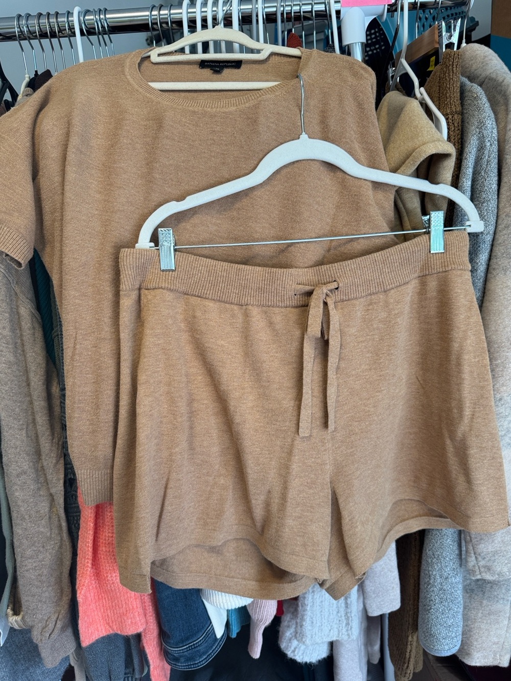 Banana Republic Camel Crewneck Short-Sleeve Sweater and Shorts set- XL